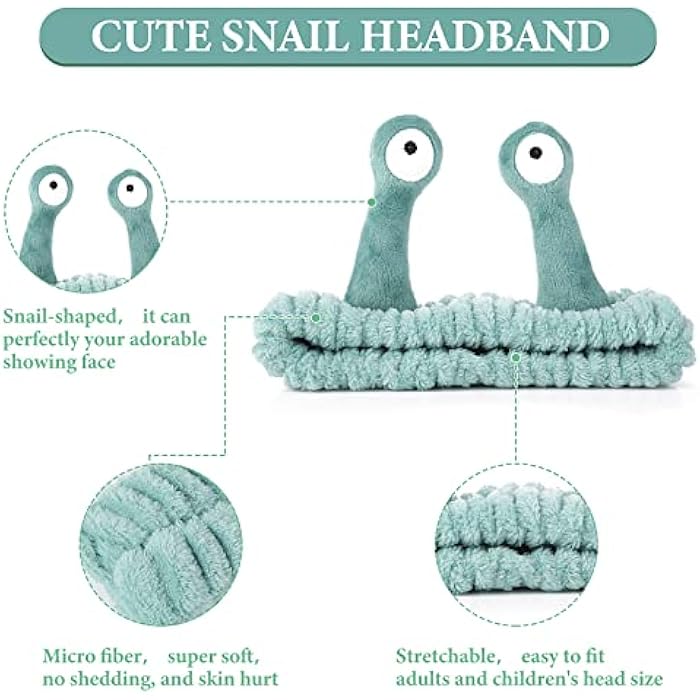 Molain Face Wash Headband, Palm and Snail Spa Hair Bands Makeup Headbands Women Cartoon Cute Coral Fleece Elastic Headband Creative Hair Accessories for Washing Face Shower Sports Beauty Skincare - Image 3